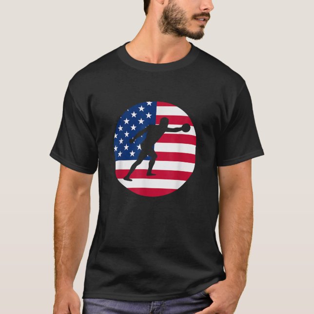 USA America Flag Discus Throw Discus Launcher T-Shirt (Front)