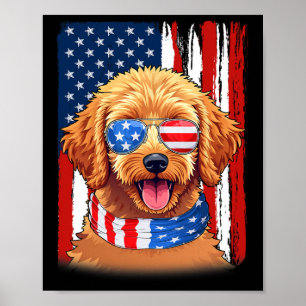 Usa America Flag Goldendoodle Dog 4th Of July Patr Poster