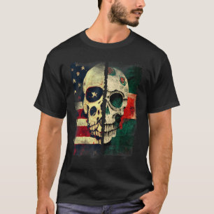 Usa America Flag Mexican Mexico Flag Skull Roots 1 T-Shirt
