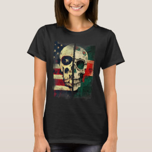 Usa America Flag Mexican Mexico Flag Skull Roots 1 T-Shirt