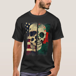 Usa America Flag Mexican Mexico Flag Skull Roots 2 T-Shirt
