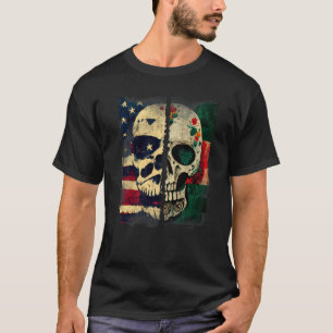 Usa America Flag Mexican Mexico Flag Skull Roots 4 T-Shirt