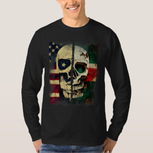 Usa America Flag Mexican Mexico Flag Skull Roots T-Shirt