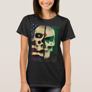 Usa America Flag Mexican Mexico Flag Skull Roots T-Shirt