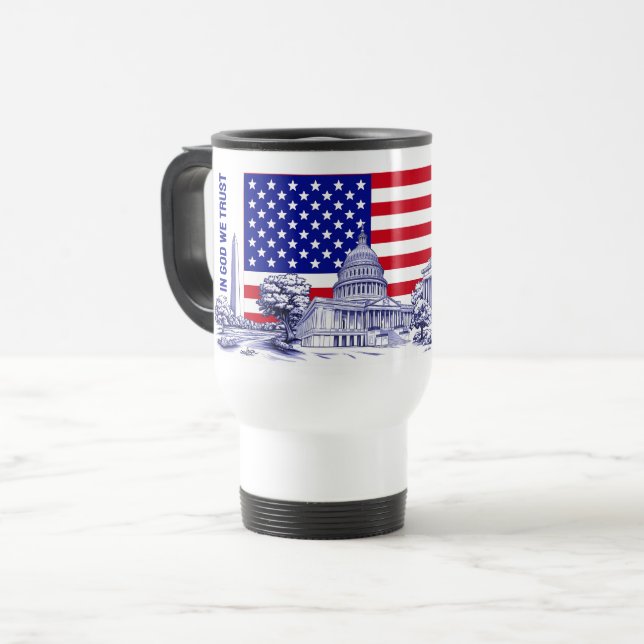 USA America Flag Monument Illustration Souvenir Travel Mug (Front Left)