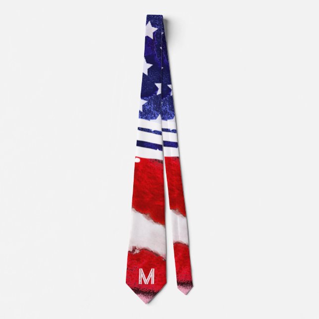 *~* USA America Flag Old Glory Patriot Monogram Tie (Front)
