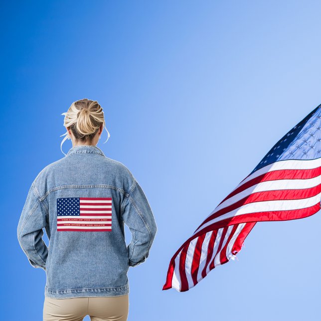 USA America Flag Patriotic Home Of The Brave Quote Denim Jacket (USA America Flag Patriotic Home Of The Brave Quote Denim Jacket)