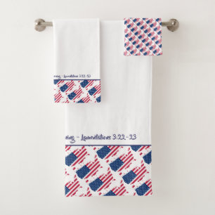 USA AMERICA FLAG Personalised Custom Scripture Bath Towel Set