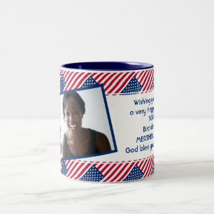 USA AMERICA FLAG Photo Template Add Your Text Two-Tone Coffee Mug