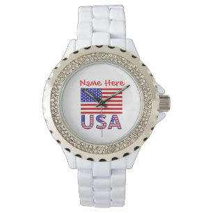 USA America Flag Red Personalized Women's  Watch