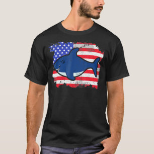Usa America Flag Shark Fish Animal Patriot T-Shirt