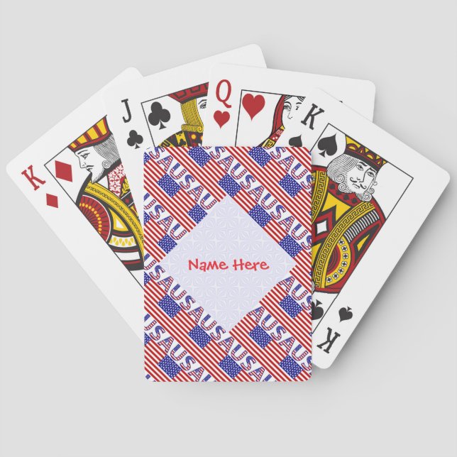 USA America Flag Tiled Red Personalised  Playing Cards (Back)