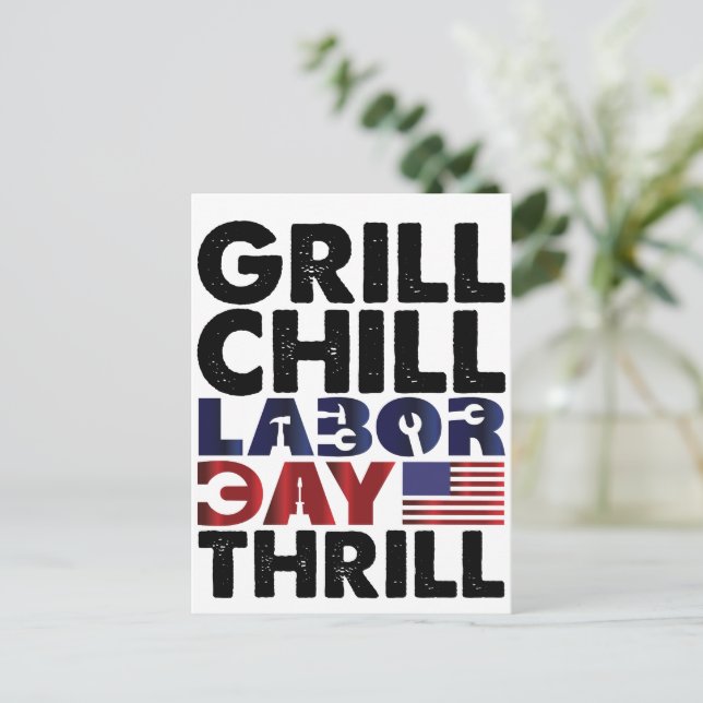 Usa America Grill Chill Labour Day Thrill BBQ Part Invitation Postcard (Standing Front)