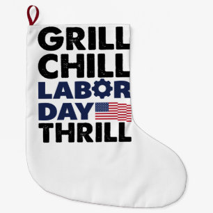 Usa America Grill Chill Labour Day Thrill BBQ Part Large Christmas Stocking