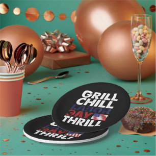 Usa America Grill Chill Labour Day Thrill BBQ Part Paper Plate