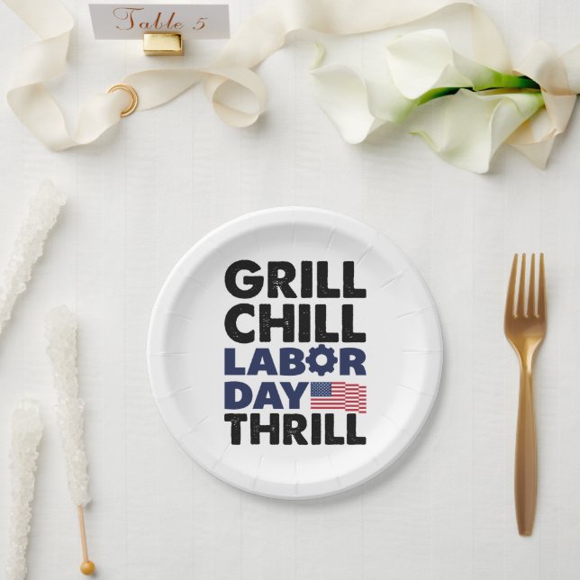 Usa America Grill Chill Labour Day Thrill BBQ Part Paper Plate (Wedding)