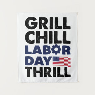 Usa America Grill Chill Labour Day Thrill BBQ Part Tapestry