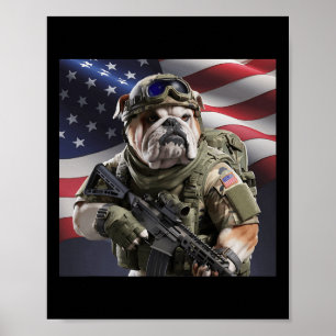 Usa America Patriot Bull Dog As Commando Poster