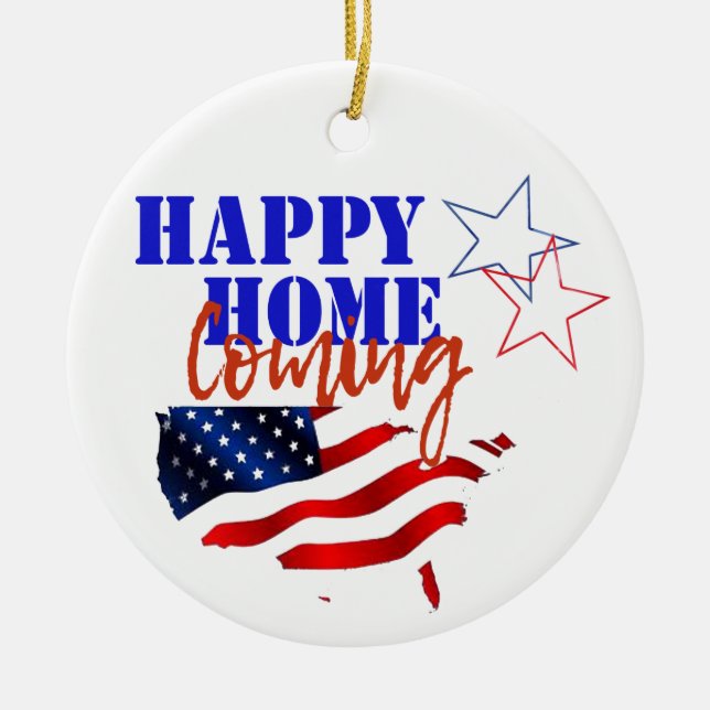 USA America Patriotic Home Coming Ceramic Tree Decoration (Front)