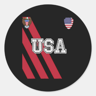 Usa America Soccer Jersey Red Blue Football Ball T Classic Round Sticker