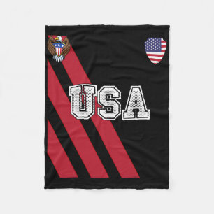 Usa America Soccer Jersey Red Blue Football Ball T Fleece Blanket