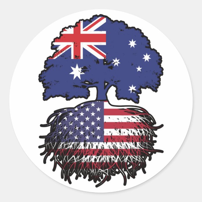 USA American Australian Australia Tree Roots Flag Classic Round Sticker (Front)