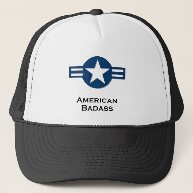 USA American Badass blue Trucker Hat (Front)