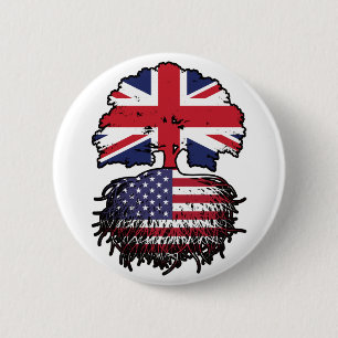 USA American British UK Tree Roots Flag 6 Cm Round Badge