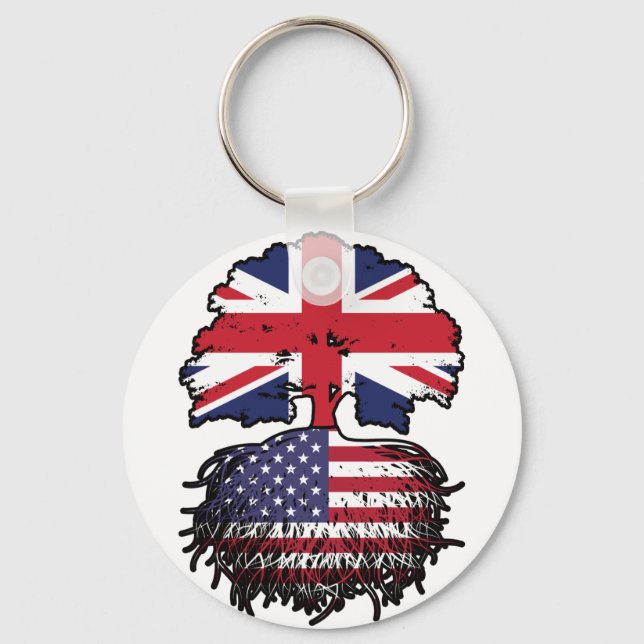 USA American British UK Tree Roots Flag Key Ring (Front)