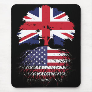 USA American British UK Tree Roots Flag Mouse Mat