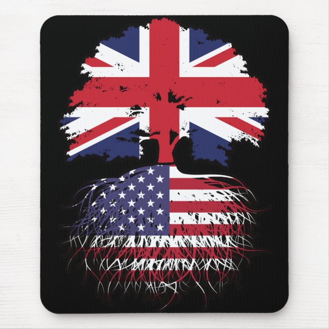 USA American British UK Tree Roots Flag Mouse Mat (Front)