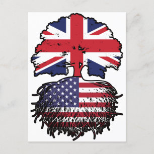 USA American British UK Tree Roots Flag Postcard