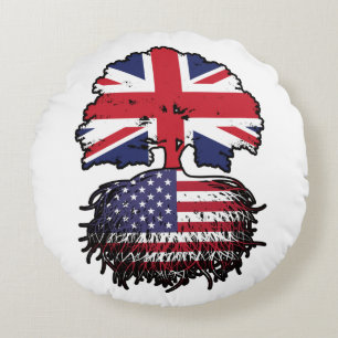 USA American British UK Tree Roots Flag Round Cushion