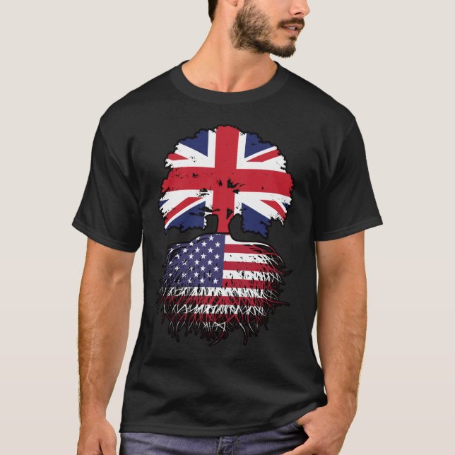 USA American British UK Tree Roots Flag T-Shirt (Front)