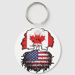 USA American Canadian Canada Tree Roots Flag Key Ring