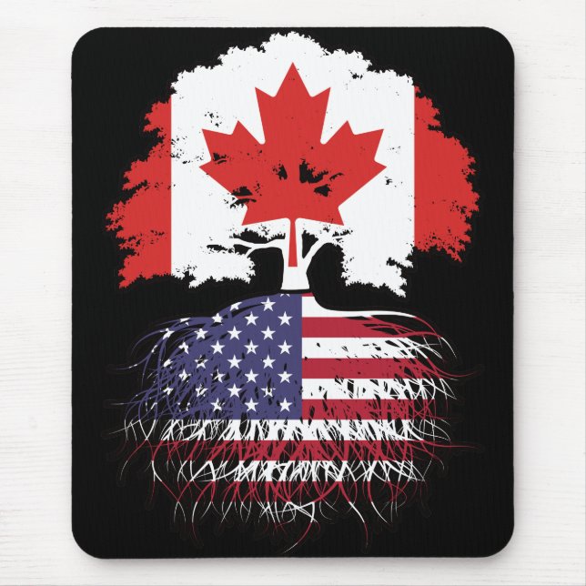 USA American Canadian Canada Tree Roots Flag Mouse Mat (Front)