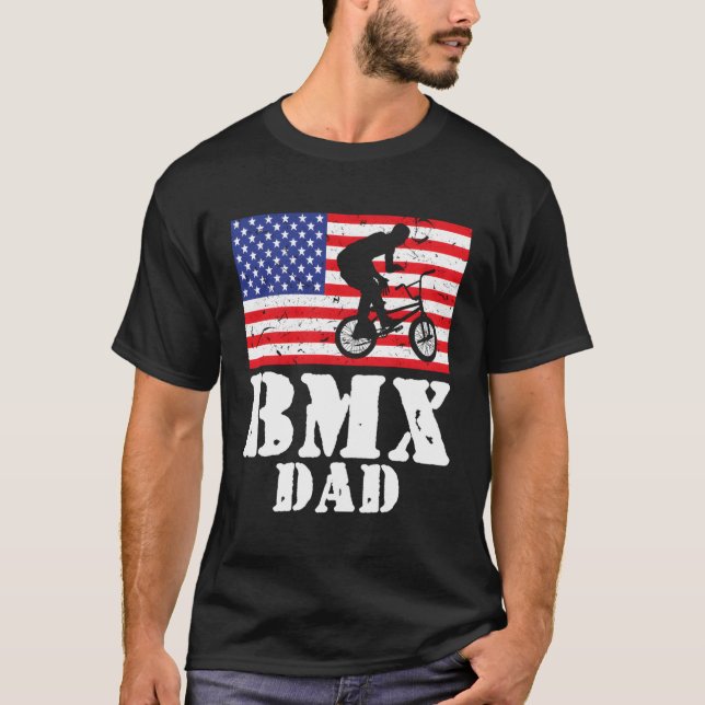 Usa American Distressed Flag Bmx Dad Men Gift For  T-Shirt (Front)