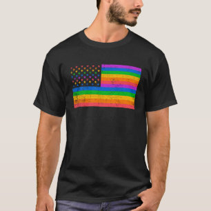 USA American Distressed Grunge Flag LGBTQ Ally Gay T-Shirt