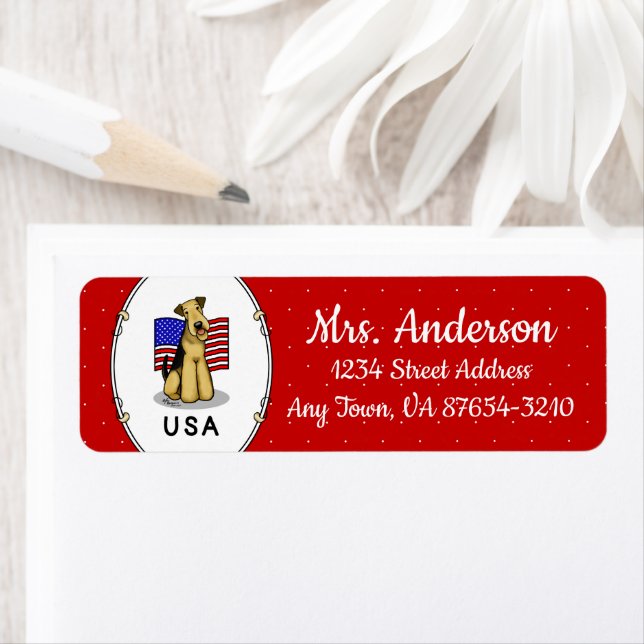 USA American Flag Airedale Terrier Dog - Cute (Insitu)