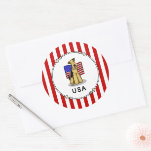 USA American Flag Airedale Terrier Dog - Cute Classic Round Sticker