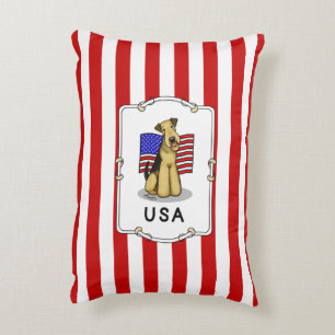 USA American Flag Airedale Terrier Dog - Cute Decorative Cushion