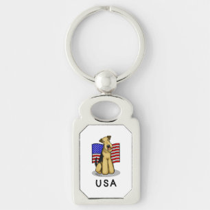 USA American Flag Airedale Terrier Dog - Cute Key Ring