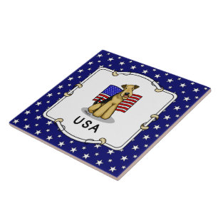USA American Flag Airedale Terrier Dog - Cute Tile