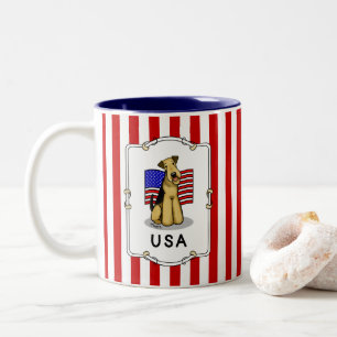 USA American Flag Airedale Terrier Dog - Cute Two-Tone Coffee Mug