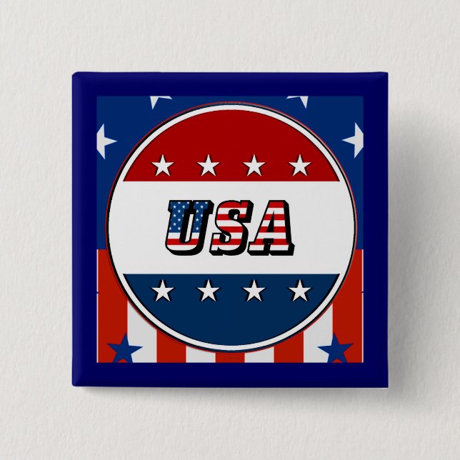 USA - American Flag and Stars in Circle #2 Button (Front)