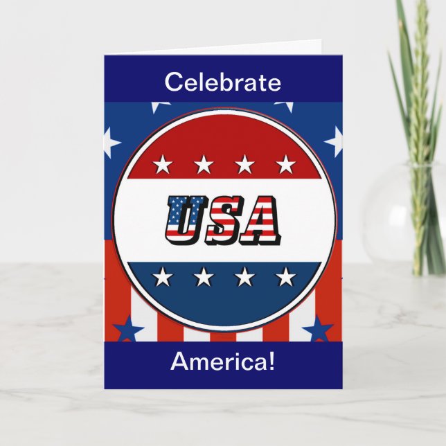 USA - American Flag and Stars in Circle #2 Card (Front)