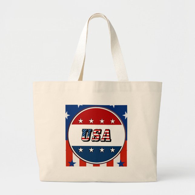 USA - American Flag and Stars in Circle #2 Large Tote Bag (Front)