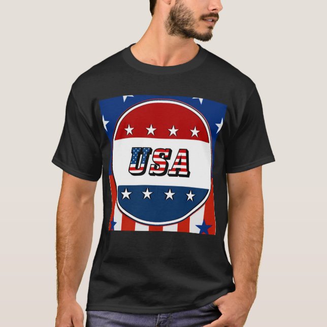 USA - American Flag and Stars in Circle #2 T-Shirt (Front)