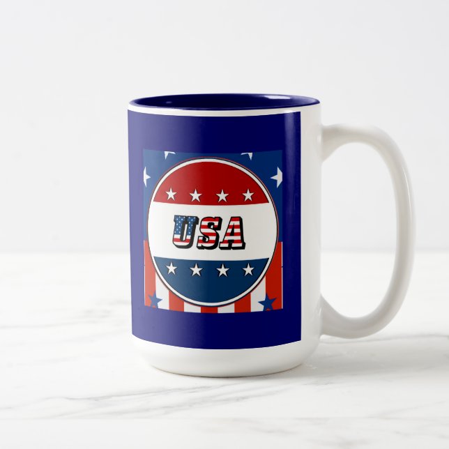 USA - American Flag and Stars in Circle #2 Two-Tone Coffee Mug (Right)