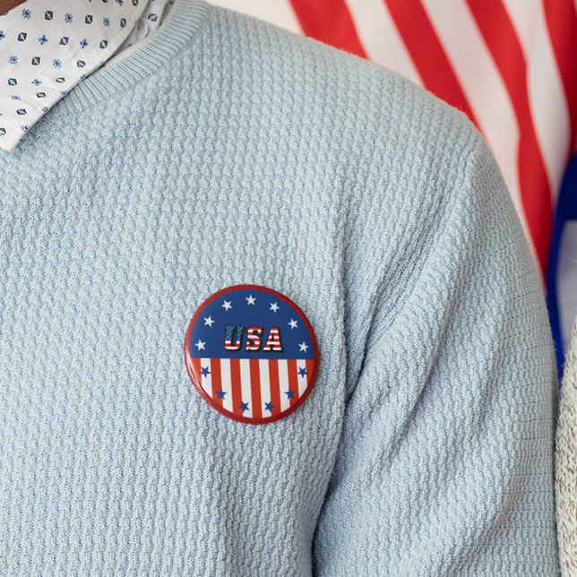 USA - American Flag and Stars in Circle 6 Cm Round Badge (Property of XXL Your Name Button)